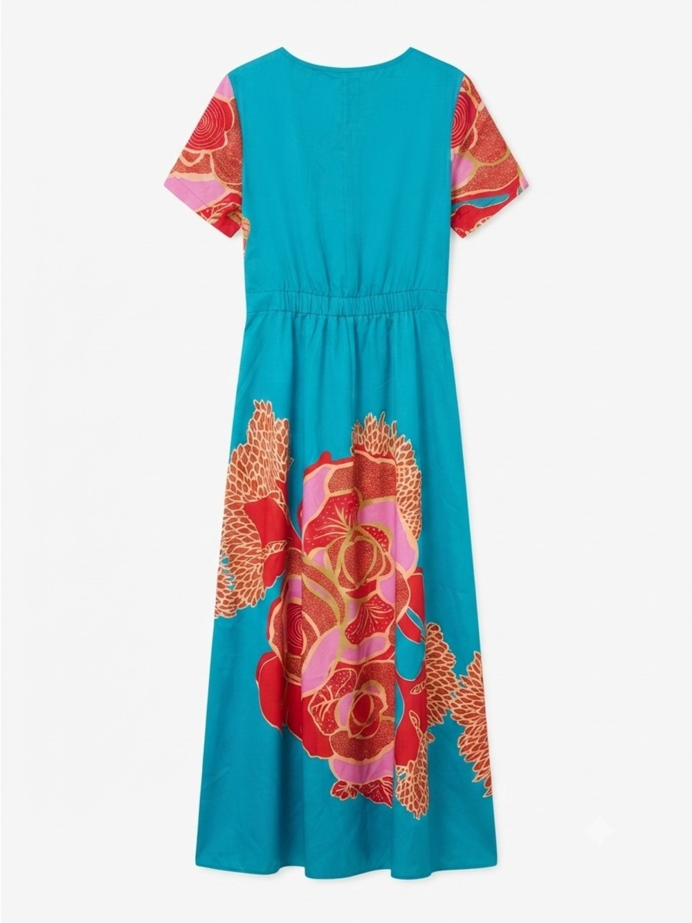 UOOZEE Floral Wrap Maxi Dress Teal Red Rose Print Boho Vacation L NWT - Picture 3 of 4